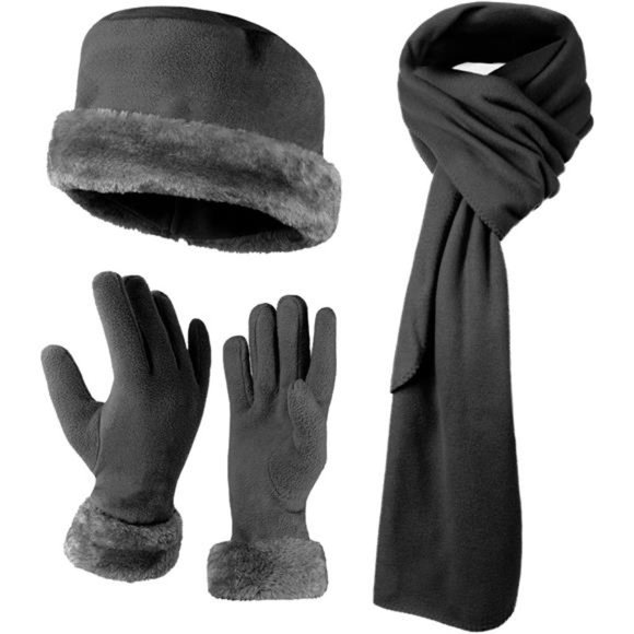 Women's Warm Fleece Winter Hat and Glove Set & Scarves Dark Charcoal